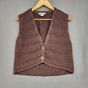 Womens Knit Vest Jamie Scott Small Brown Crochet Academia Preppy Vtg Hong Kong